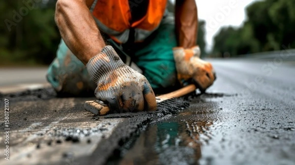 Fototapeta Generated title for shihab_99_A_road_crew_member_brushing_new_asphalt_edge_bright_v_daf1c45a-deb7-47e6-a956-71f47d7fbb50_1-topaz-enhance-4x-faceai.jpeg