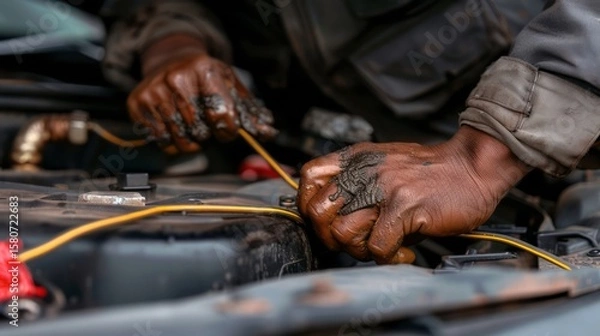 Fototapeta Generated title for shihab_99_A_roadside_mechanics_hand_holding_jumper_cables_to_a__7a9d7fd2-0c81-4b90-a0f7-bd5dab3a04e0_3-topaz-enhance-4x-faceai.jpeg
