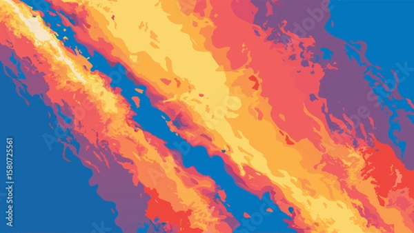 Fototapeta Abstract diagonal streaks of yellow orange red and purple against a blue background in a painterly style