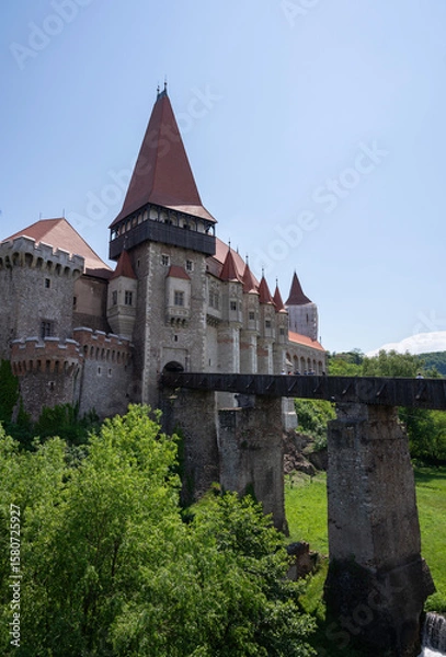 Fototapeta View of Corvin Castle, also known as Hunyadi Castle or Hunedoara Castle. It is a Gothic-Renaissance castle in Romania