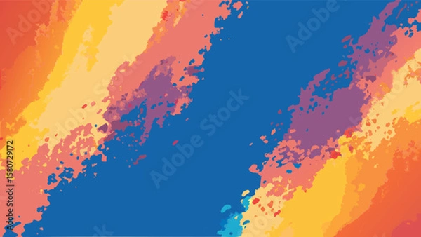 Fototapeta Abstract diagonal color wash with blue central area and blended warm hues on the surrounding edges