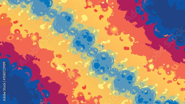 Fototapeta Abstract diagonal pattern with blue floral shapes and a blend of warm colors creating a vibrant design