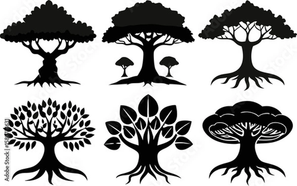 Fototapeta Sacred Tree Silhouettes Vector Set – Bodhi & Banyan
