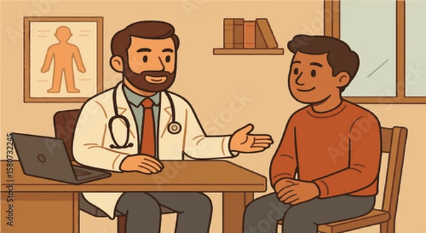 Fototapeta Healthcare Consultation: A healthcare professional attentively consults with a patient in a medical environment, fostering trust and promoting well-being.