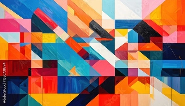 Fototapeta Vibrant abstract geometric artwork featuring colorful overlapping shapes and bold lines.