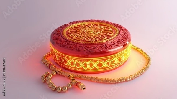 Obraz Red and Gold Traditional Decorative Box with Intricate Design