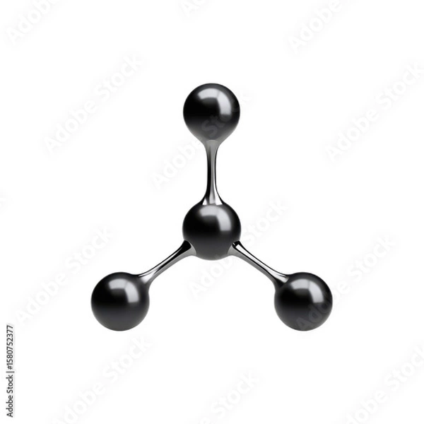 Fototapeta Black abstract molecular structure with three connected spheres representing chemistry, science, and modern technology concepts