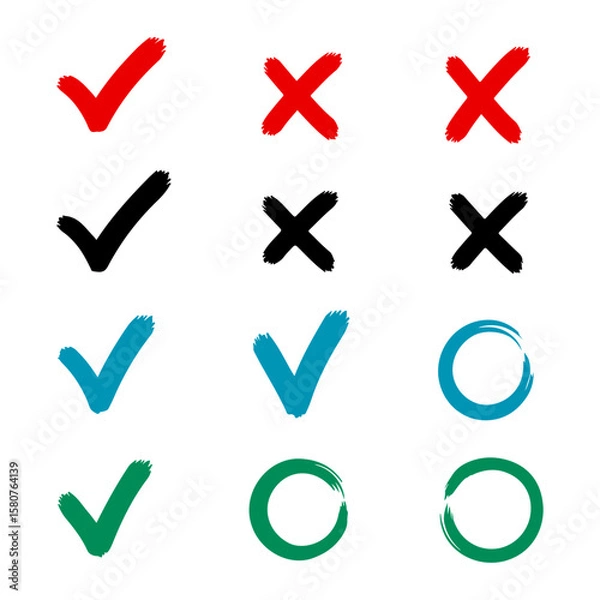 Fototapeta Check Mark and Cross Icon Set Vector Illustration