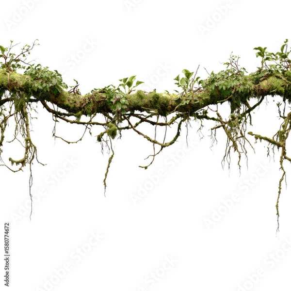 Fototapeta realistic old jungle vines with cracked bark and moss isolated on transparent background