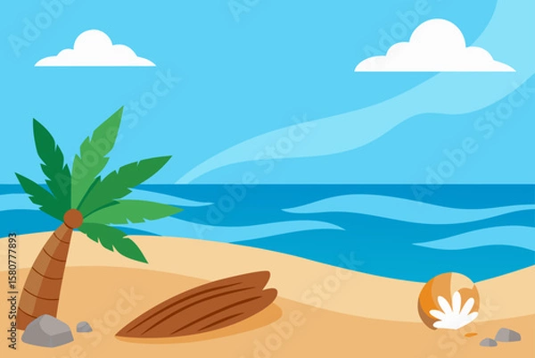 Obraz tropical beach with driftwood and seashells
