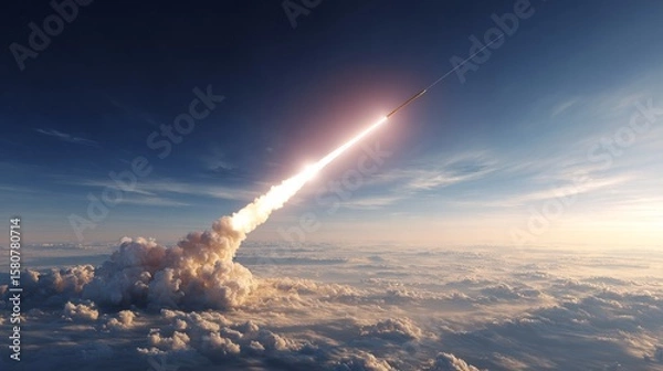 Fototapeta An anti missile system successfully intercepts a ballistic missile in flight above the earth