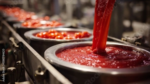 Fototapeta An overview of ketchup production  from tomatoes to the bottled condiment we love