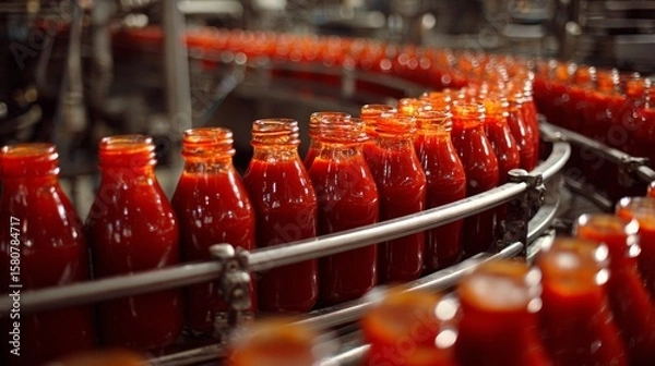 Fototapeta Exploring the comprehensive process of ketchup production from fresh tomatoes to bottling techniques