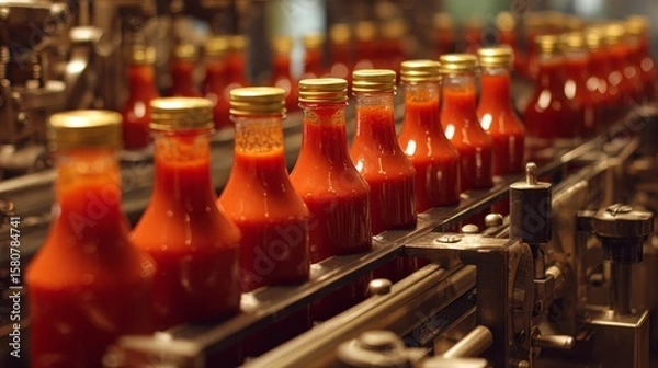 Fototapeta The process of ketchup production  from tomatoes to bottling and flavor development