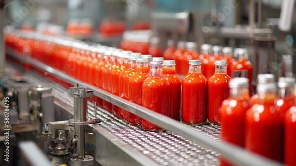 Fototapeta The process of tomato ketchup production  from farm to table in a flavorful journey