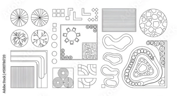 Obraz Landscape design elements for creating garden plans on white background