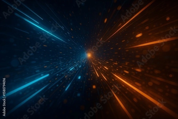 Fototapeta Bright, glowing stars and laser light bursts create a dynamic, abstract blue night sky design