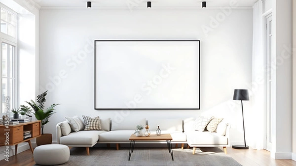 Fototapeta Blank mock up poster frame in modern interior background living room Scandinavian style 3D render 3D