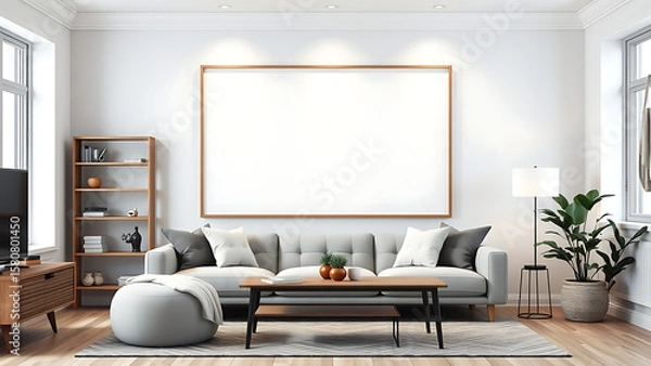 Fototapeta Blank mock up poster frame in modern interior background living room Scandinavian style 3D render 3D