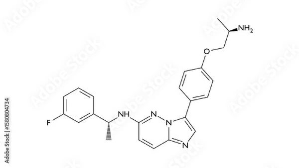 Fototapeta taletrectinib molecule, structural chemical formula, ball-and-stick model, isolated image kinase inhibitor