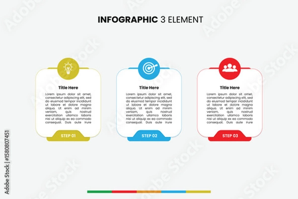 Obraz Clean 3-step infographic template with editable text fields. Ideal for presentations, business concepts, and process visualization.