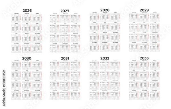 Obraz Calendar Collection 2026-2033 planning set design template