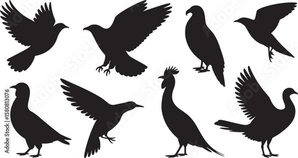 Obraz  Elegant Avian Pattern with Birds in Diverse Flight Positions, Ideal for Nature and Seamless Designs.