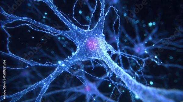 Fototapeta A neural stem cell dividing in midnight-blue tissue, resembling celestial star formation.