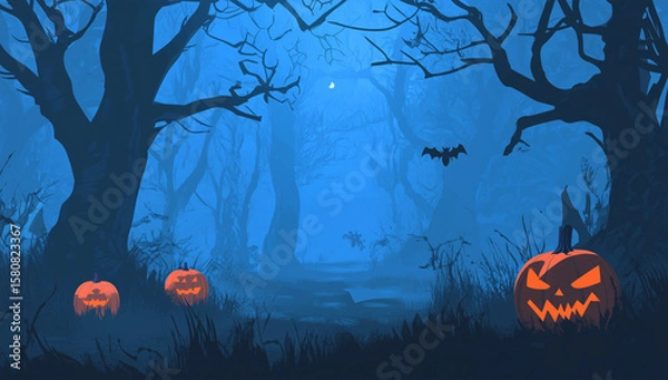 Obraz Halloween background in a spooky forest with pumpkins
