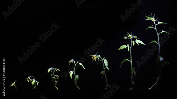 Fototapeta Time-lapse of tomato plants reverting through evolutionary stages, becoming wilder and more primitive.