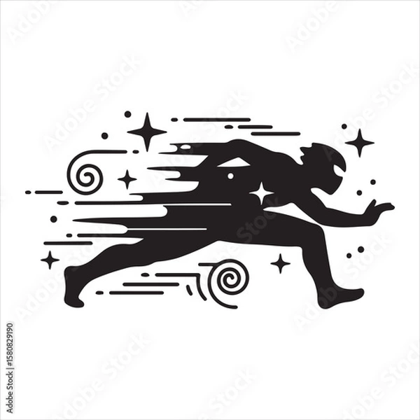 Obraz Dynamic silhouette of a speeding superhero with swirling motion trails