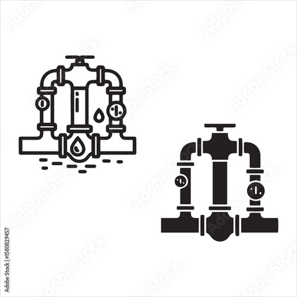 Obraz Two styles of pipe system icons showing water flow and gauges