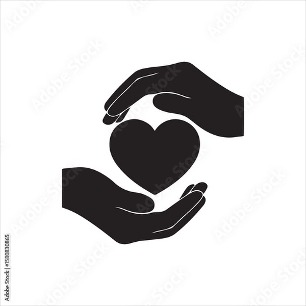 Obraz Two black hands gently cupping a dark heart symbol