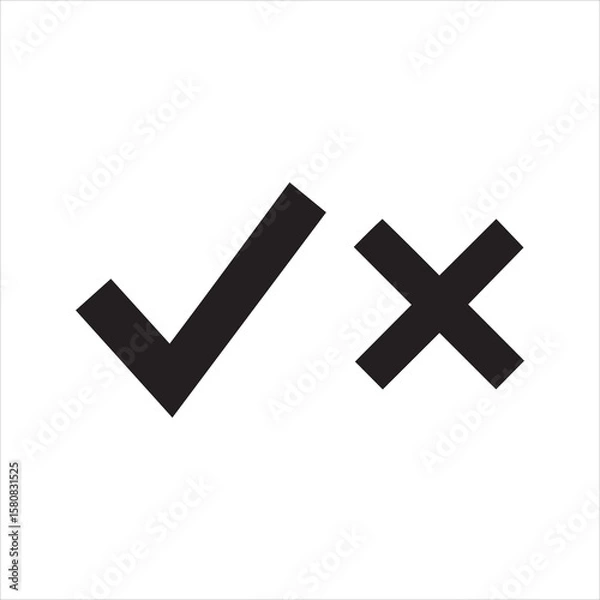 Obraz Simple black check mark and cross symbols on a white background