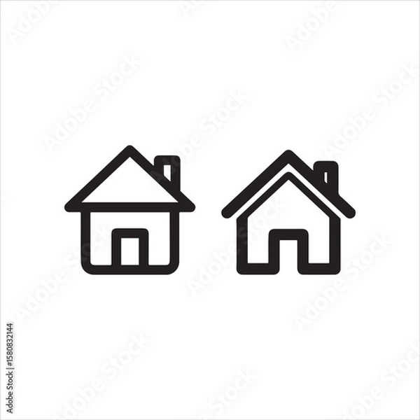 Obraz Two simple black outline house symbols side by side on white background
