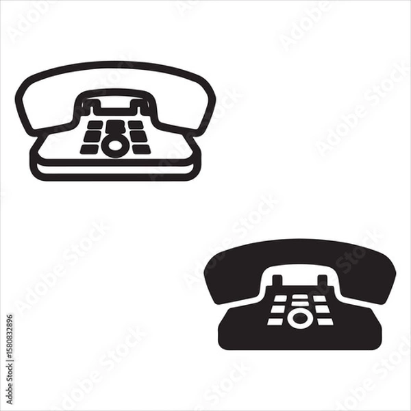 Obraz Classic rotary dial telephone icons in outline and silhouette styles