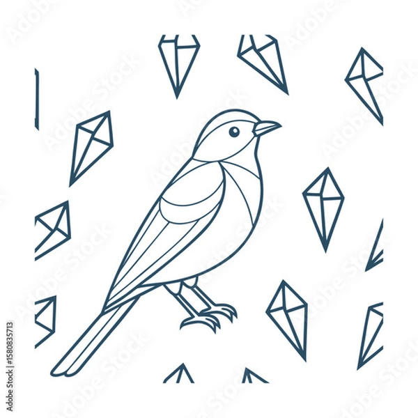 Fototapeta Blue bird with geometric diamond shapes on a Pattern design vector