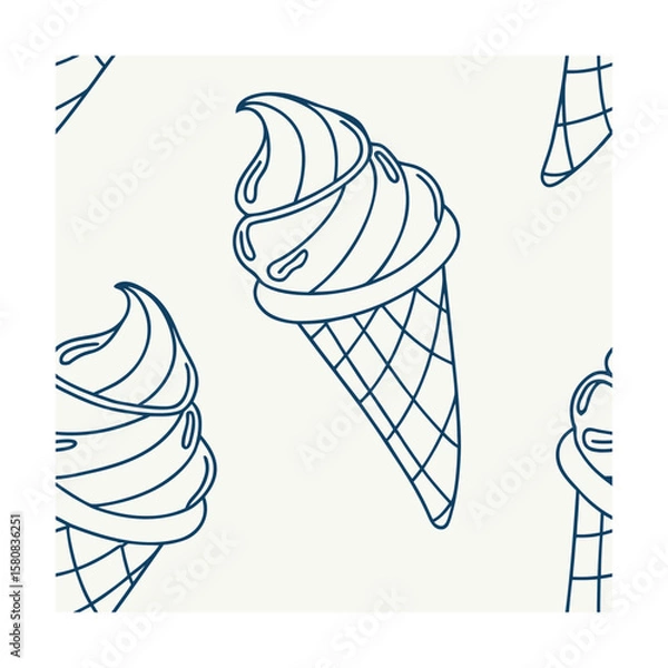 Fototapeta Navy blue ice cream cone pattern on a cream with various ice cream cone outlines