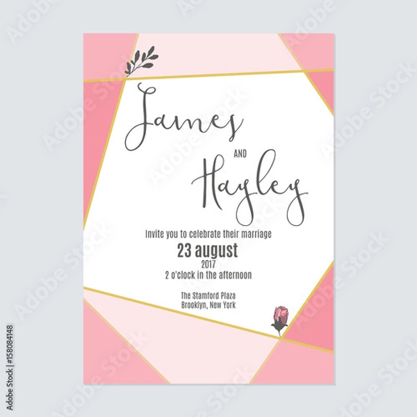 Obraz Linear geometry pink floral wedding invitation card template vector