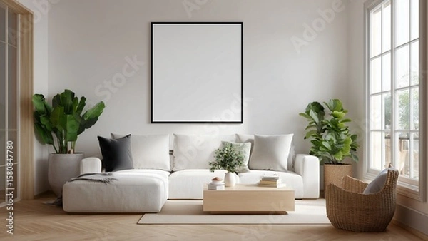 Fototapeta modern living room interior The canvas inside the frame mockup