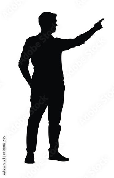Fototapeta Silhouette of man pointing direction business leader showing way forward guidance strategy success concept