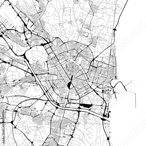 Obraz Monochrome city map with road and transport network of Valencia, Spain