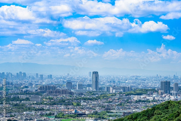 Obraz 箕面の山から撮影した大阪北部の都市風景　【大阪都市風景】