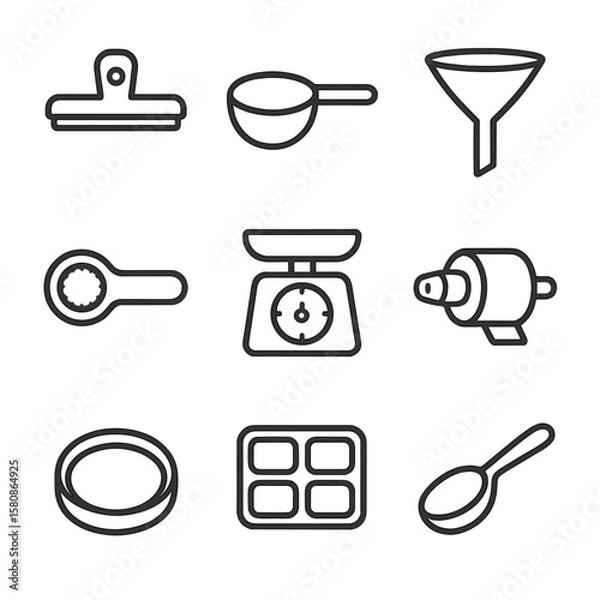 Fototapeta Sealing lid storage food icons measuring marker vector scooping scoop spoon icon