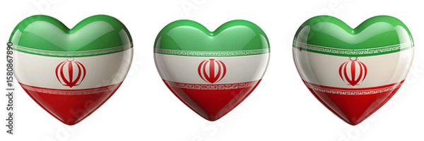 Obraz Set For heart shapes with the flag of iran isolated on transparent background