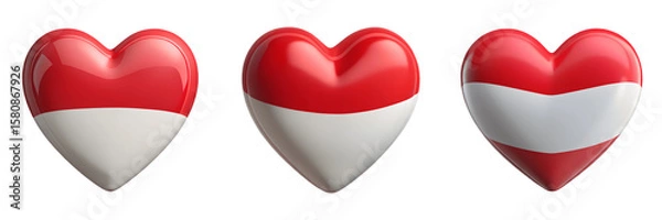 Obraz Set For hearts display the flags of indonesia and austria isolated on transparent background