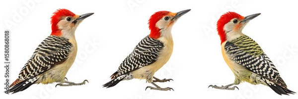 Obraz Set For redbellied woodpeckers stand isolated on transparent background