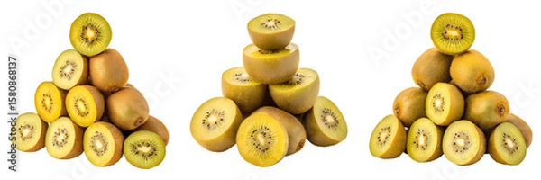 Obraz Set For pyramids of golden kiwis isolated on transparent background