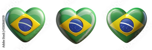 Obraz Set For hearts display the flag of brazil isolated on transparent background
