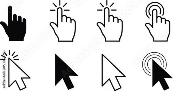 Fototapeta Collection of diverse cursor and hand pointer icons representing digital interaction and selection actions